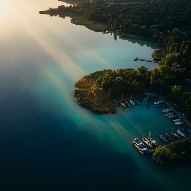 Balaton tó légi felvétel naplementekor